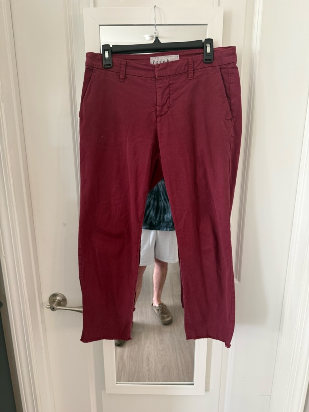 Frank & Eileen Cropped Red Pants Raw Hem Modern Casual Size 8 - Picture 2 of 4